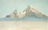 August Heinrich, Der Watzmann, 1821, Aquarell und Bleistift auf Papier, am Oberrand auf ein weiteres altes Papier montiert