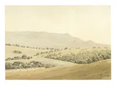 Caspar David Friedrich, Mittelgebirgslandschaft, Um 1828, Aquarell über Bleistift auf Papier