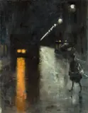 Lesser Ury, Nächtliche Straßenszene, Berlin (Leipziger Straße?), Um 1915, Öl auf Leinwand