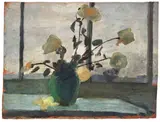 Paula Modersohn-Becker, Weiße Rosen vor Atelierfenster (Verso: Landschaft mit Moorkuhle)