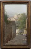 Emanuel Krescenc Liška, Towers of the Temple of St. Nicholas in the Lesser Town, Before 1900, Oil on canvas