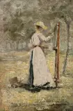 Helena Emingerová, Paintress in Plein Air, Around 1900, Oil on cardboard