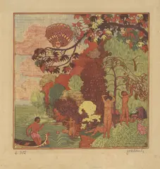 Josef Vácha, The Island of the Blessed, 1911, Coloured woodcut on paper