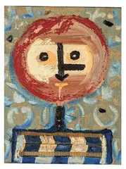 Enrico Baj, Testa-segnale (Head-signal), 1959, Oil, collage, and decorative trimming on fabric