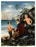 Ralph Eugene Cahoon, Mermaid & Sailor on a Rocky Shore, Oil on Masonite