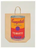 Campbell's Soup Can (Tomato) by Andy Warhol, 1966, Screenprint on shopping bag, sold May 2019