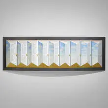 Synchronised Swimming by Patrick Hughes, 1998, oil on board construction, sold May 2024