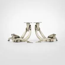 Dan Dailey, Balancing Female Figure candlesticks, pair, 1999, silvered bronze, chrome-plated metal and removable glass bobeches