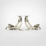 Dan Dailey, Balancing Female Figure candlesticks, pair, 1999, silvered bronze, chrome-plated metal and removable glass bobeches
