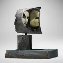 Bertil Vallien, Janus III, 1999, sand-casted glass, wax over wood
