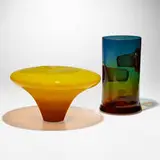 Vase and bowl by Pavel Hlava and Joel Philip Myers, c. 1969, hand-blown glass, sold May 2024