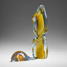 Amber Rotation by Harvey Littleton, 1981, cased, hot-worked, cut, and polished glass, sold May 2024