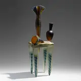 José Chardiet, Black Mesa, 1990, hot sculpted, cast, and sandblasted glass, gold leaf, patinated wire