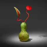 Ruby Dappled Chartreuse Ikebana with Fiery Red Stems by Dale Chihuly, 2001, hand-blown glass with gold foil inclusions, sold May 2024