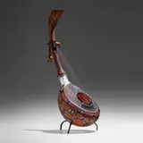 Davide Salvadore, Standing Chitamarra, 2004, hand-blown glass, inciso and battuto surface, leather string, patinated metal