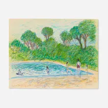 Gershon Benjamin, Swimmers, 1968, ink and pastel on paper