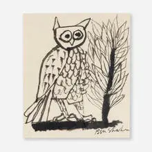Ben Shahn, Owl with Tree, ink on paper