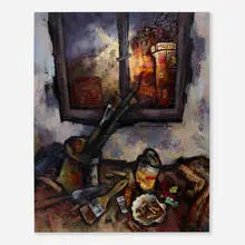 Oskar Rabine, Still Life with Brushes, 1989, oil and mixed media on canvas