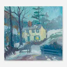 Joseph Barrett, Moonlit Night Near New Hope, oil on canvas in artist-made frame