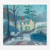 Joseph Barrett, Moonlit Night Near New Hope, oil on canvas in artist-made frame