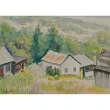Isaac Friedlander, Landscape with Three Houses, 1949