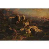 William Henry Watson, Evening on the Mountains — Loch Lyon, Perthshire (Highland Sheep), 1908