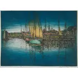 Edward Timothy Hurley, Docked Fishing Boats, 1935; together with three small Christmas cards