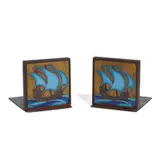 California Faience bookends with galleon ship tiles, pair by Dirk Van Erp, sold Sep 2021