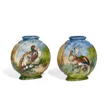 Limoges earthenware vases decorated with female and male pheasants by Philibert Leon Couturier, France, sold Sep 2021