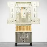 Piero Fornasetti, Architettura trumeau, screen print on lacquered wood, enameled steel, brass