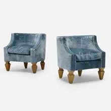 Jacques Quinet, lounge chairs, pair, c. 1940, mohair, oak