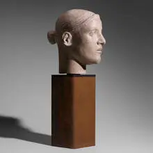 Small Grey Head by Diana Moore, 1989, cast concrete, steel, sold Jun 2019