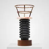 Ringhiera Rossa vase from Bharata series by Ettore Sottsass, 1985, marble, copper, mahogany, sold Jun 2019