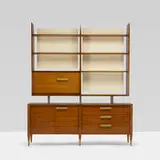 display cabinet, model 2140 by Gio Ponti, 1957, Italian walnut, lacquered wood, brass, sold Jun 2019