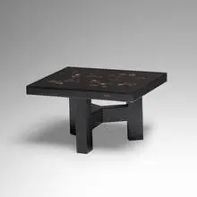 Ado Chale, coffee table, c. 1970, cast resin, hematite, enameled steel, gold-mounted Ceylon ruby