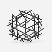 Buckminster Fuller, 30 Strut, 3 Frequency (3v) Geodesic Tensegrity Sculpture Dome, 1980, wood dowels with C 60 Carbon finish, plastic coated wire