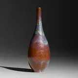 Nocturne teardrop bottle by Gertrud and Otto Natzler, 1959, wheel-thrown earthenware with Nocturne reduction glaze, crystals and melt fissures, sold Jun 2019