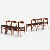 Hans J. Wegner, Cow Horn chairs, set of six, 1952, teak, vinyl, rosewood
