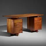 Double Pedestal desk by George Nakashima, 1966, American black walnut, sold Jun 2019