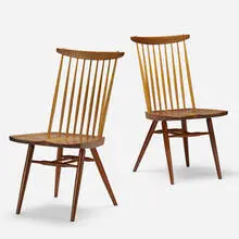 New chairs, pair by George Nakashima, 1966, American black walnut, hickory, sold Jun 2019
