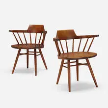 George Nakashima, Captain's chairs, pair, 1956, American black walnut