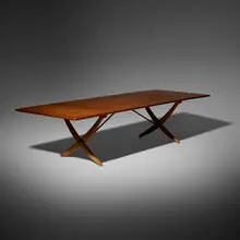 Hans J. Wegner, drop-leaf dining table, c. 1960, teak, oak, brass