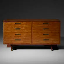 cabinet, OH-207-L by George Nakashima, c. 1950, East Indian laurel wood, walnut, brass, sold Jun 2019