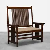Gustav Stickley, settle, model no. 286, 1905-1909, lacquered oak, upholstery