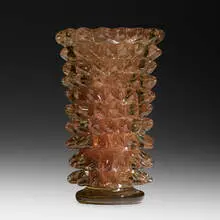 Rostrato vase by Ercole Barovier, 1938, glass with applications and interior with unmelted pigment and metallic inclusions, sold Jun 2019