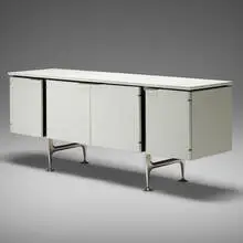 Prototype cabinet by Alexander Girard, c. 1965, laminate, cast aluminum, sold Jun 2019