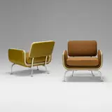 Alexander Girard, lounge chairs model 66311, pair, 1967, naugahyde, Girard upholstery, upholstery, cast aluminum