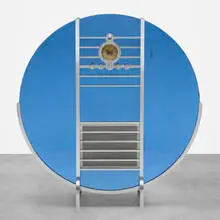 Walter Dorwin Teague, Nocturne radio, model 1186, 1935, midnight blue Tufflex mirrored glass, satin chrome steel, painted wood