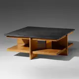 Frank Lloyd Wright, coffee table from Price Tower, Bartlesville, Oklahoma, 1956, mahogany, slate