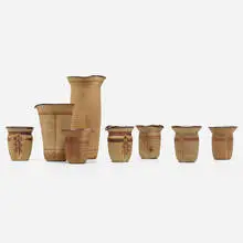 collection of eight vessels by Loloma Pottery, c. 1954, glazed earthenware, sold Jun 2019